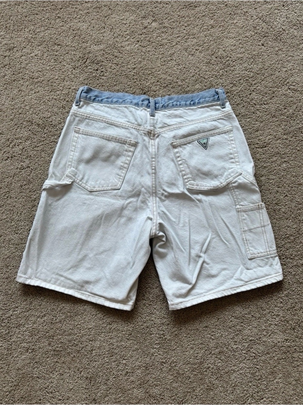 Vintage 90s Guess Jeans USA Two Tone Denim Carpenter Shorts Mens 34 White Blue
